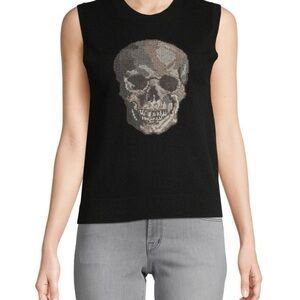 Skull Cashmere Black Tank Top with Gray Skull Design
